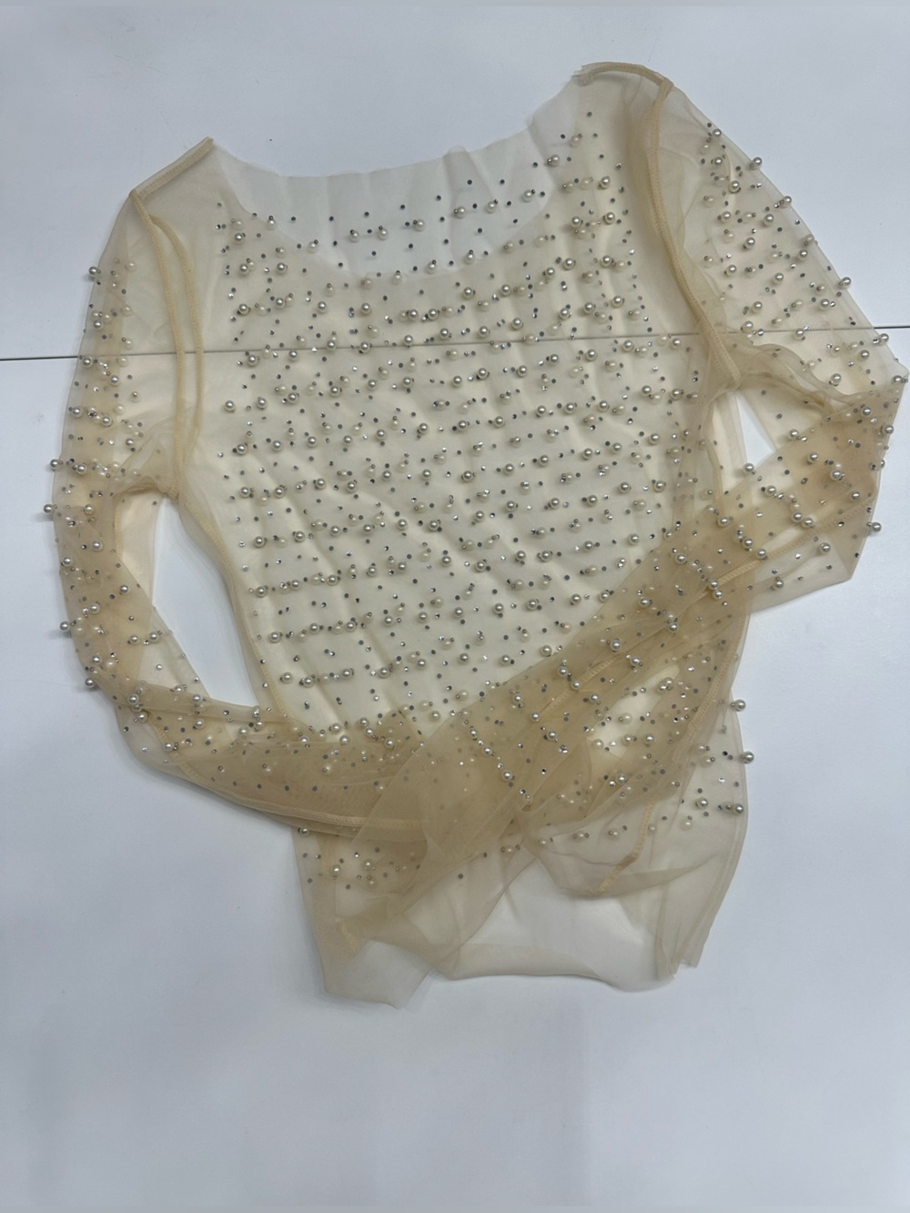 Pearl-rhinestone Embellished Sheer overlay in Cream size small